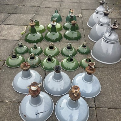 Various sized 1930’s enamel light shades