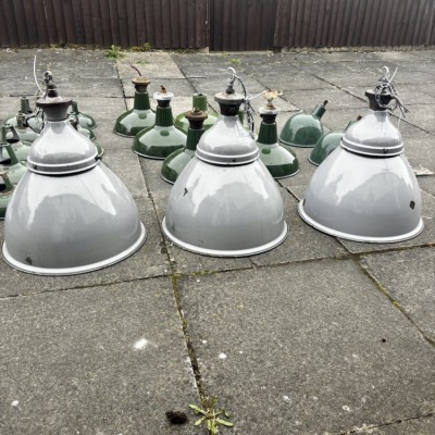 Various sized 1930’s enamel light shades