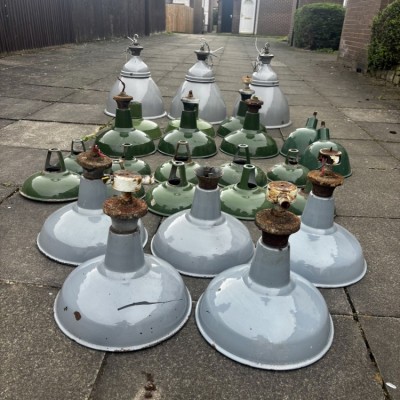 Various sized 1930’s enamel light shades