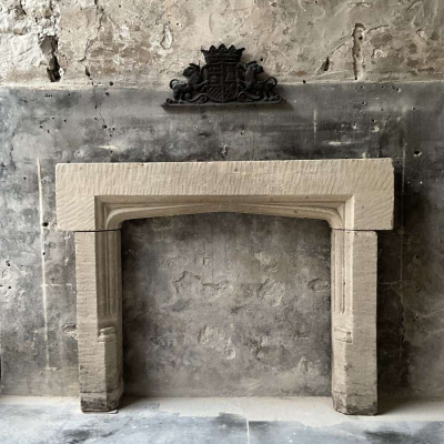 Antique English Gothic Stone Fireplace Surround
