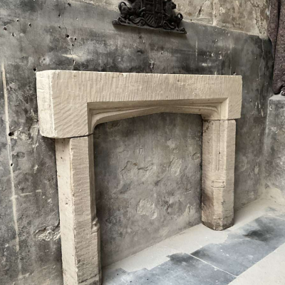 Antique English Gothic Stone Fireplace Surround