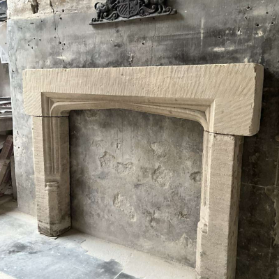 Antique English Gothic Stone Fireplace Surround
