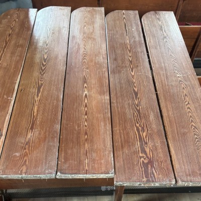 Reclaimed Mid Victorian Pitch Pine Church Pew Seating/Backing Board 