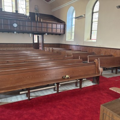 Reclaimed Mid Victorian Pitch Pine Church Pew Seating/Backing Board 