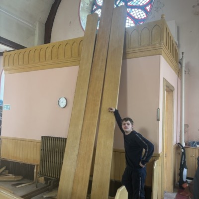 RECLAIMED MID VICTORIAN PINE CHURCH PEW SEATING/PANEL BOARD