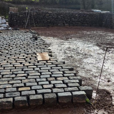 Reclaimed black basalt granite cobbles £250 per bulk bag (approx 3.3m2)
