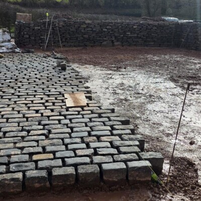 Reclaimed black basalt granite cobbles £250 per bulk bag (approx 3.3m2)