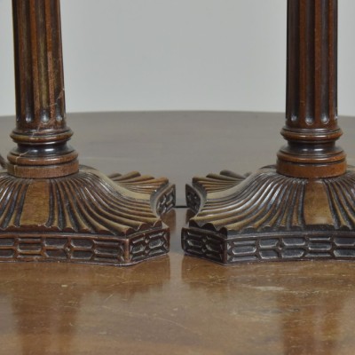 Pair Mahogany Fluted Column Lamps