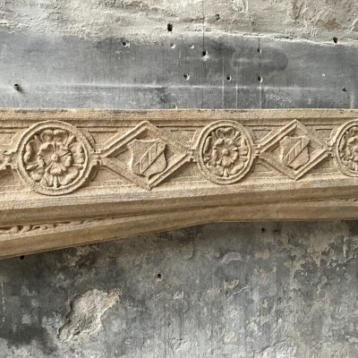  Antique Carved Bath Stone Gothic Revival Fireplace Surround