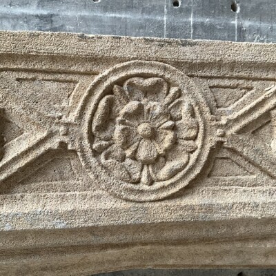  Antique Carved Bath Stone Gothic Revival Fireplace Surround