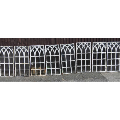 Set of 8 Antique Victorian Cast Iron Gothic Windows 