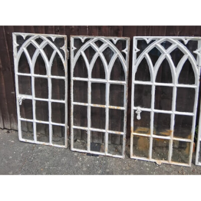 Set of 8 Antique Victorian Cast Iron Gothic Windows 