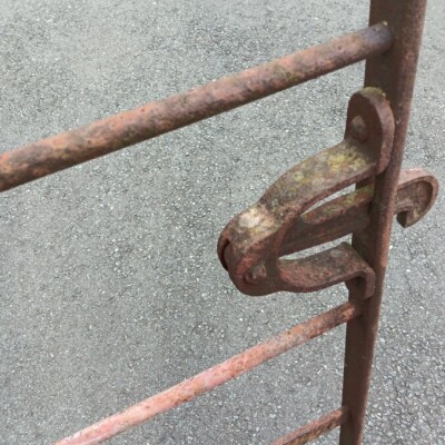 Matching pair of  large single antique wrought iron estate gates
