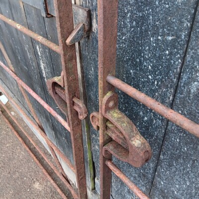 Matching pair of  large single antique wrought iron estate gates