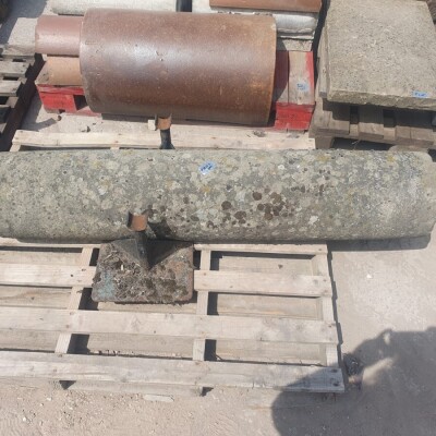 Large Antique Granite Stone Roller with Original Iron Axle – Garden Feature 