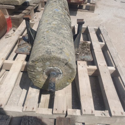 Large Antique Granite Stone Roller with Original Iron Axle – Garden Feature 