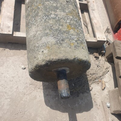 Large Antique Granite Stone Roller with Original Iron Axle – Garden Feature 