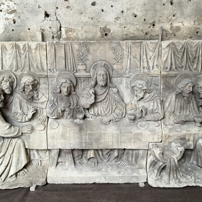 Restored Antique Carved Limestone Frieze Of The Last Supper