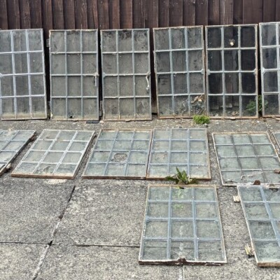 Set Of 22 Antique Square Panel Cast Iron Cottage Windows
