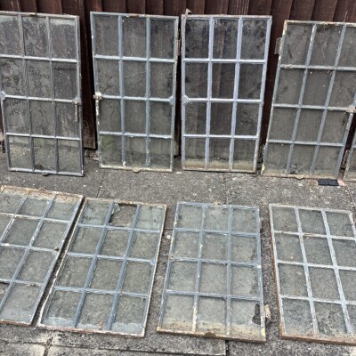 Set Of 22 Antique Square Panel Cast Iron Cottage Windows