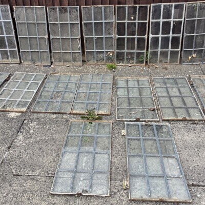 Set Of 22 Antique Square Panel Cast Iron Cottage Windows