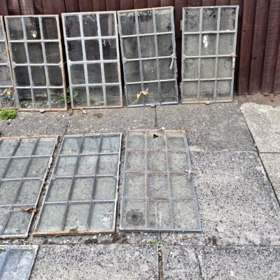Set Of 22 Antique Square Panel Cast Iron Cottage Windows