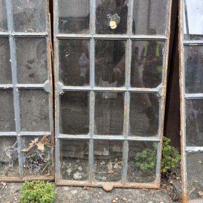 Set Of 22 Antique Square Panel Cast Iron Cottage Windows