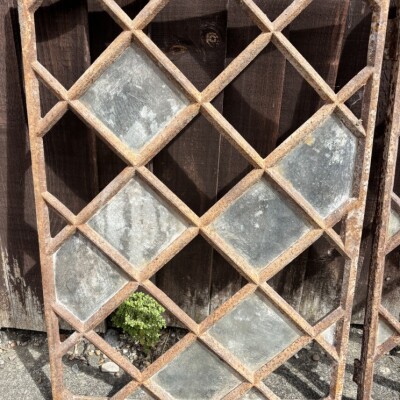 Set Of 5 Victorian Cast Iron Lattice Work Cottage Windows