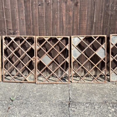 Set Of 5 Victorian Cast Iron Lattice Work Cottage Windows