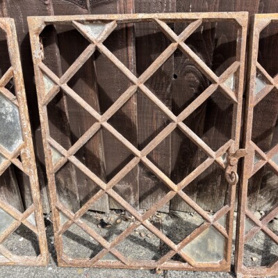 Set Of 5 Victorian Cast Iron Lattice Work Cottage Windows