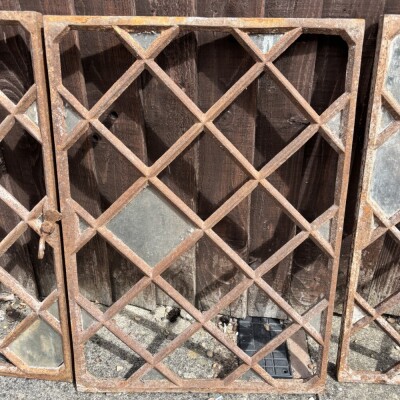 Set Of 5 Victorian Cast Iron Lattice Work Cottage Windows