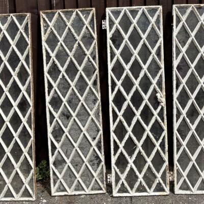Set Of 4 Tall Diamond Pane Cast Iron Lattice Work Cottage Windows