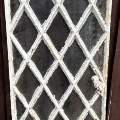Set Of 4 Tall Diamond Pane Cast Iron Lattice Work Cottage Windows