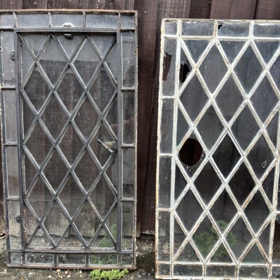 Set of 6 Casement Diamond Panel Lattice Cast iron Cottage Windows 19th C 