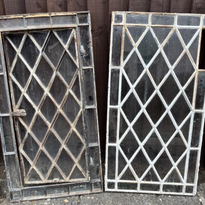 Set of 6 Casement Diamond Panel Lattice Cast iron Cottage Windows 19th C 