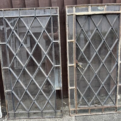 Set of 6 Casement Diamond Panel Lattice Cast iron Cottage Windows 19th C 