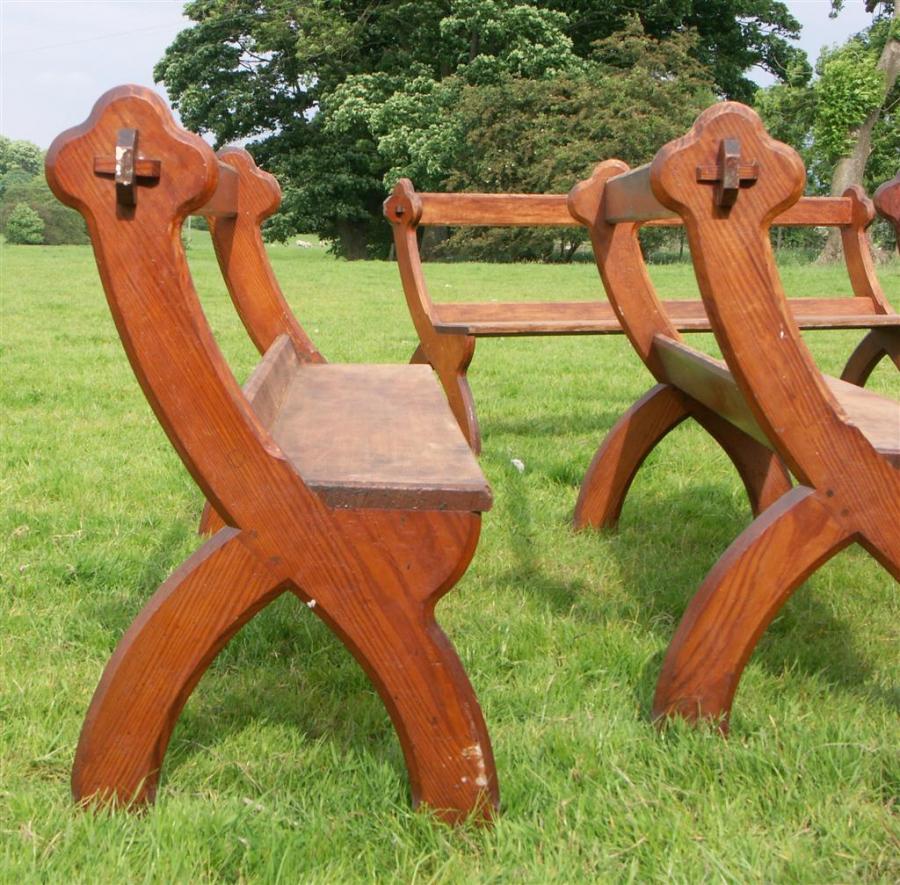 Y framed antique gothic church pews