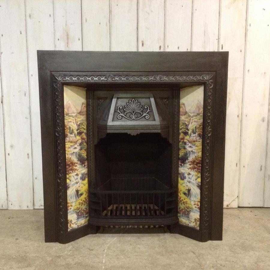 Tiled Cast Iron Art Nouveau Fireplace Insert