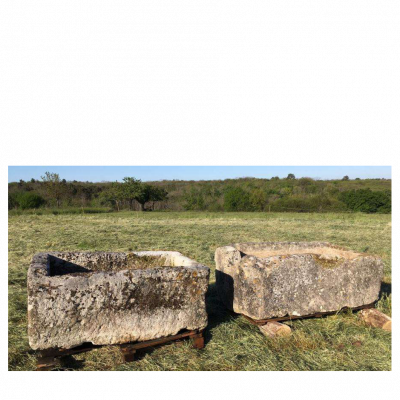 Pair Of Rustic Antique French Limestone Troughs