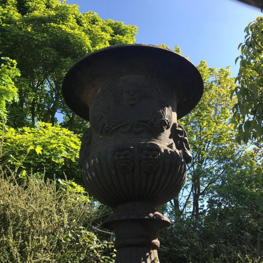 Pair of Very Large Cast Iron Urns V&V Reclamation