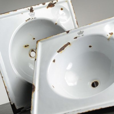 Salvaged Enamel Steel Train Sink Bowls
