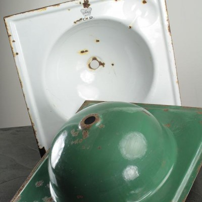 Salvaged Enamel Steel Train Sink Bowls